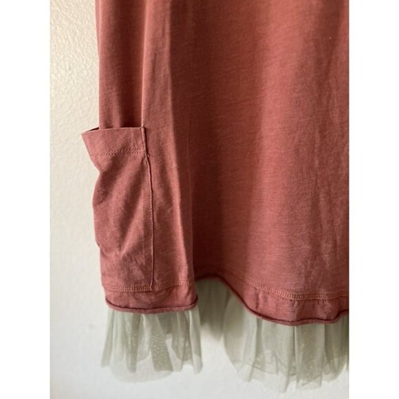 LOGO Lori Goldstein Jersey Fairy Top Raw Edge & Ruffle Light Rust XL Casual NEW - Picture 4 of 8